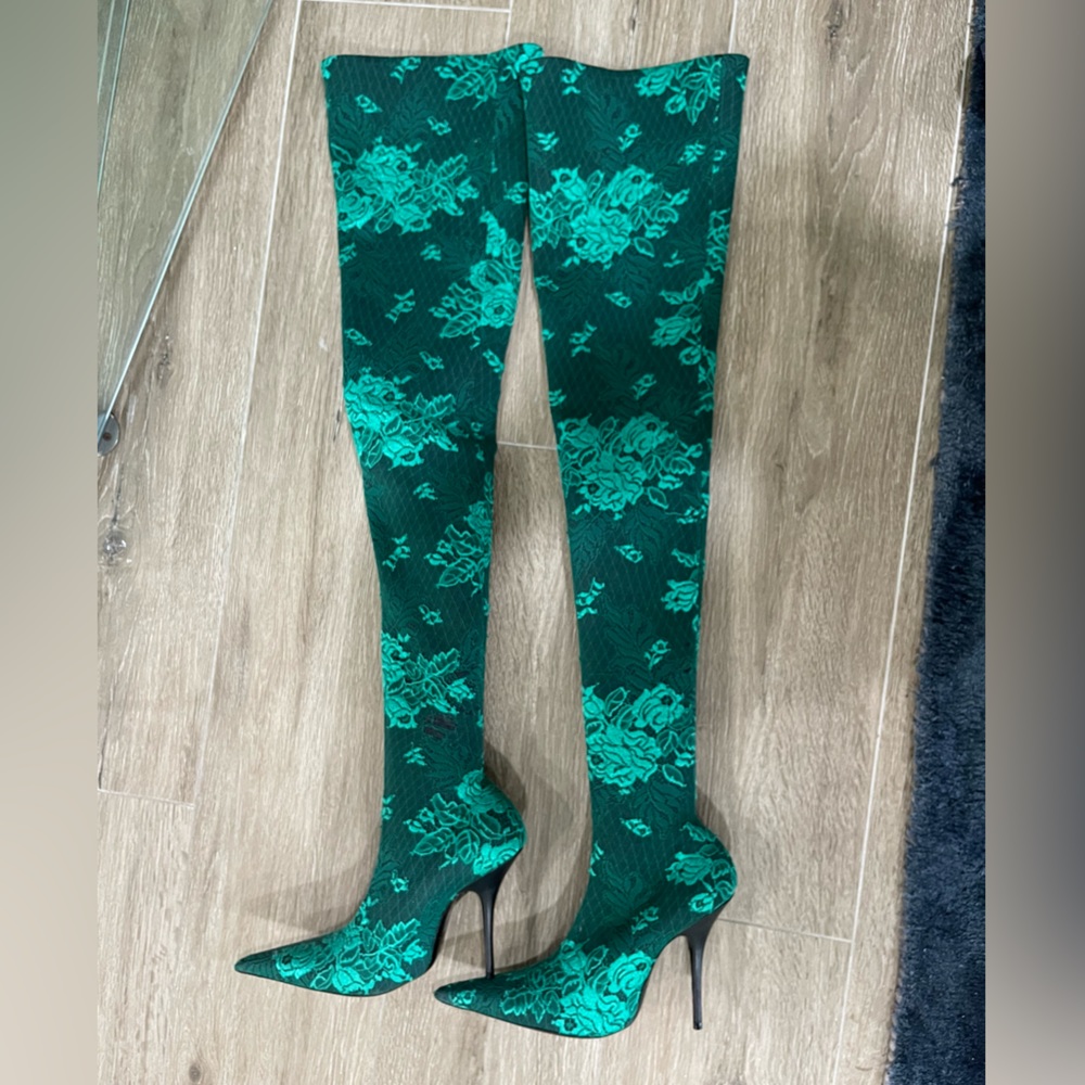 Balenciaga Green Lace Knife Boot Size 38